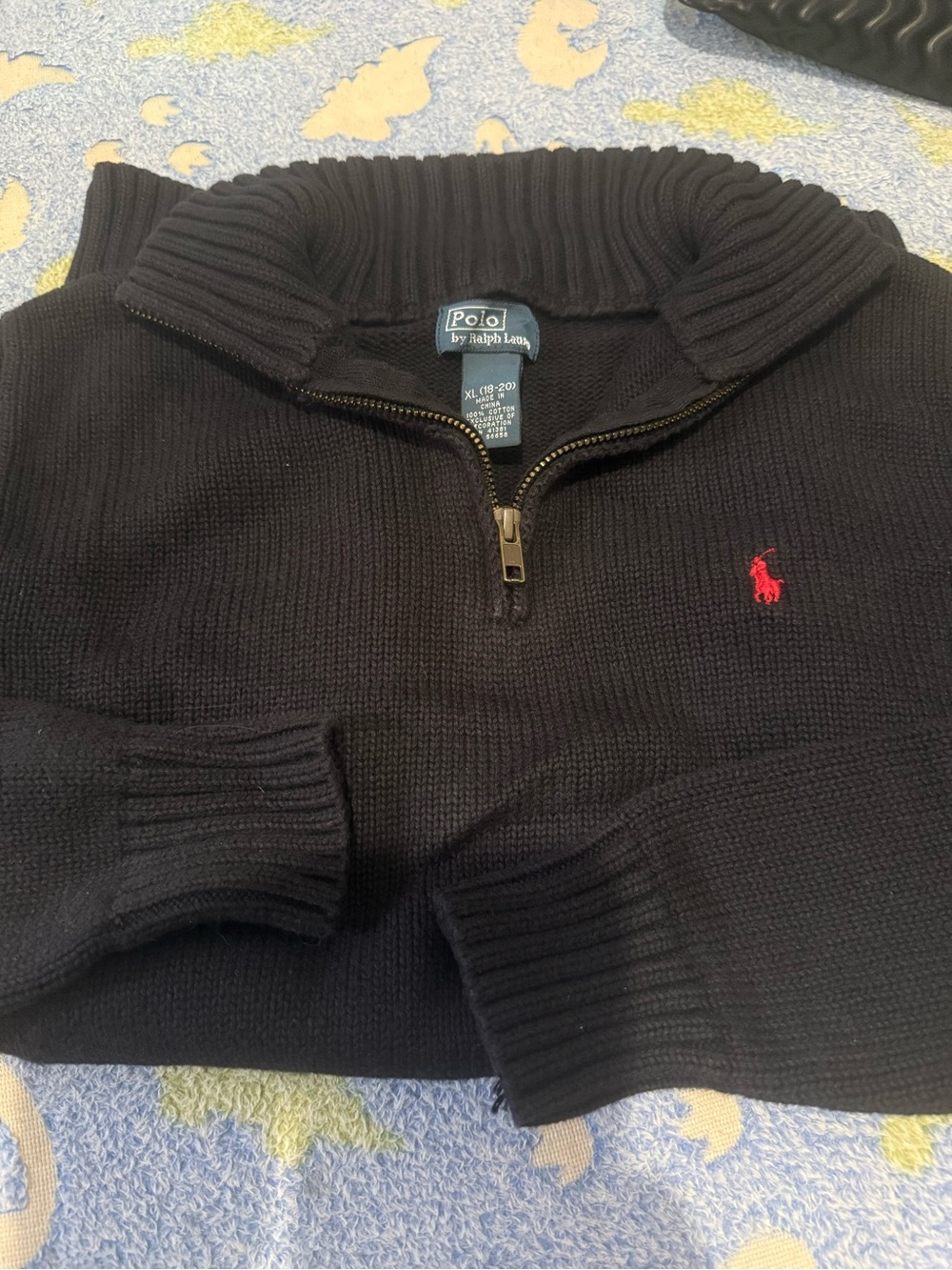 Polo by Ralph Lauren Black Half-Zip Sweater with Red Pony